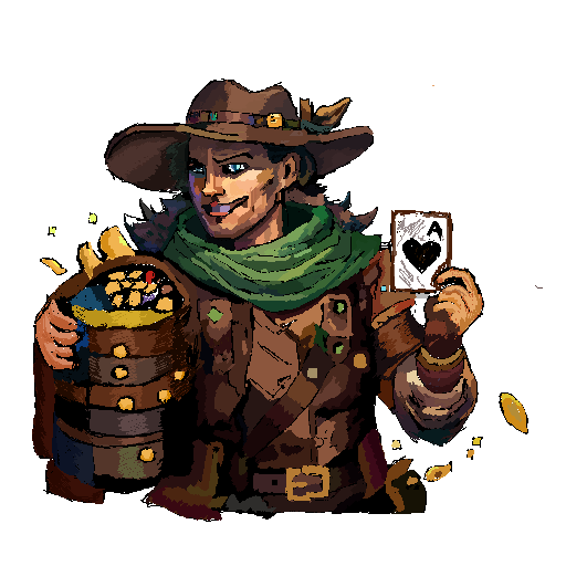 The Gambler, a hand-drawn Cardborne hero holding an ace of hearts