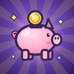 Slotty app icon: a pink piggy bank with a gold coin